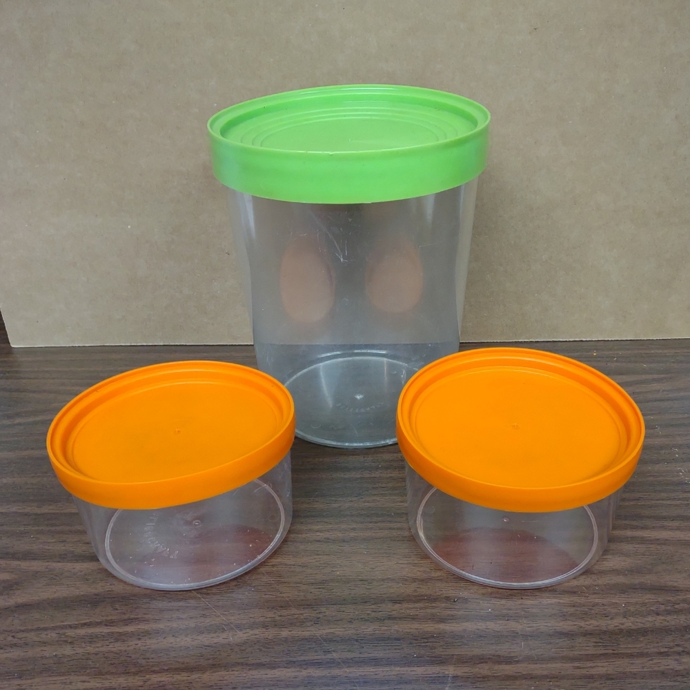 Lot of 3 Bliss Craft of Hollywood Clear Storage Container Orange & Green Vintage